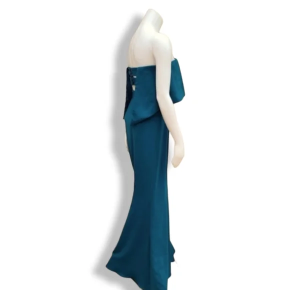 JAY GODFREY Teal Strapless Satin Floor Length Gown S Dress Bridal Prom Wedding - Picture 9 of 12